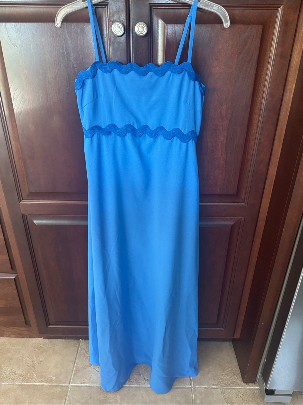 Fashion Brand Company Cobalt Blue Maxi Dress with Scalloped Trim